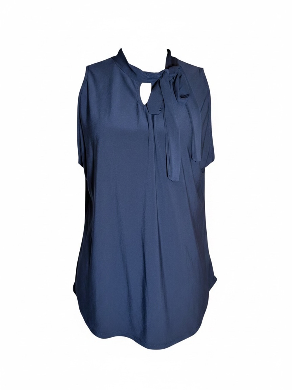 Ava James Navy Blue Sleeveless Tie Neck‎ Keyhole Blouse XL Womens Top
